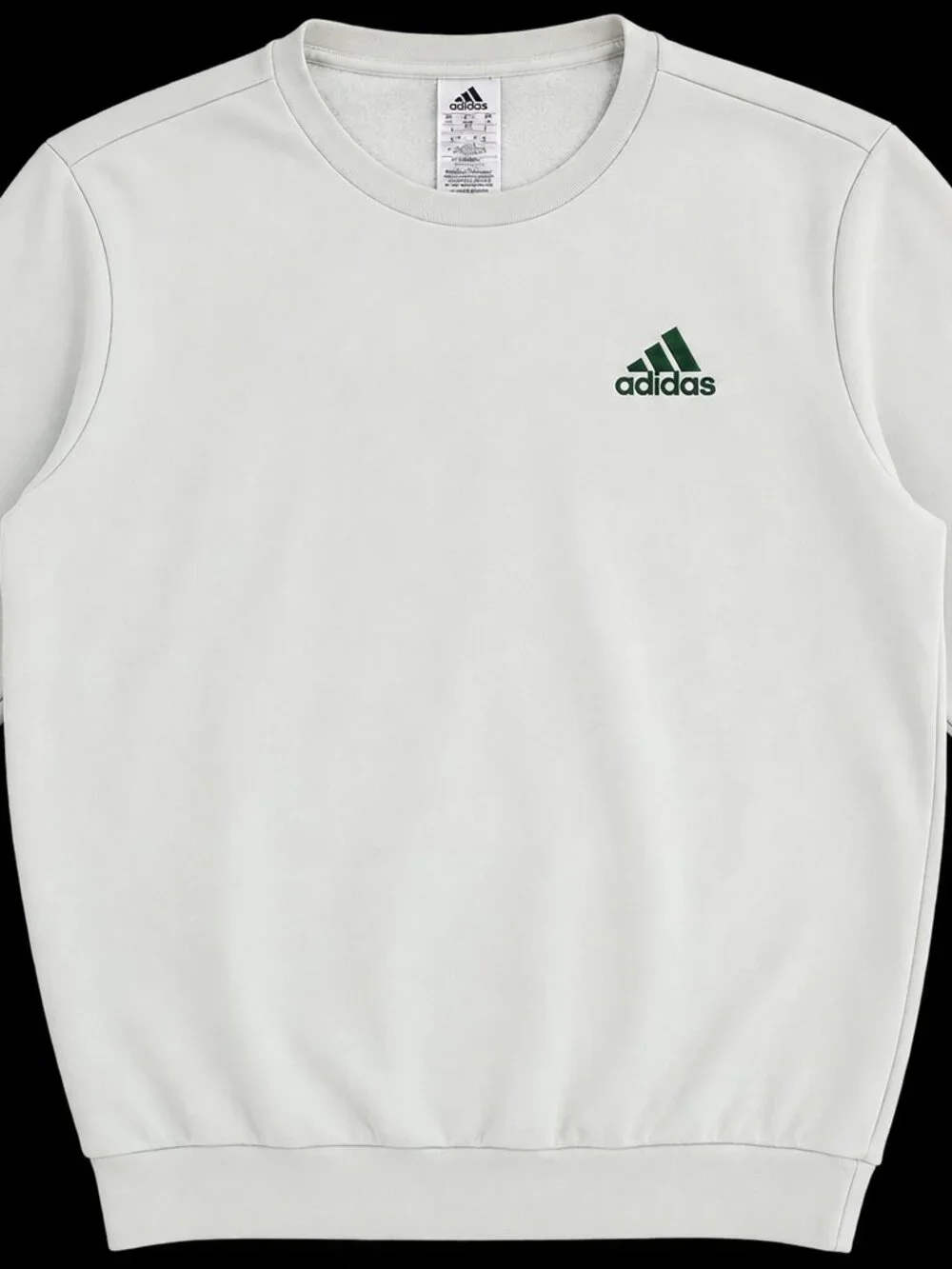 Adidas Men’s Large Crewneck Sweatshirt Cream Green Logo Fleece Pullover